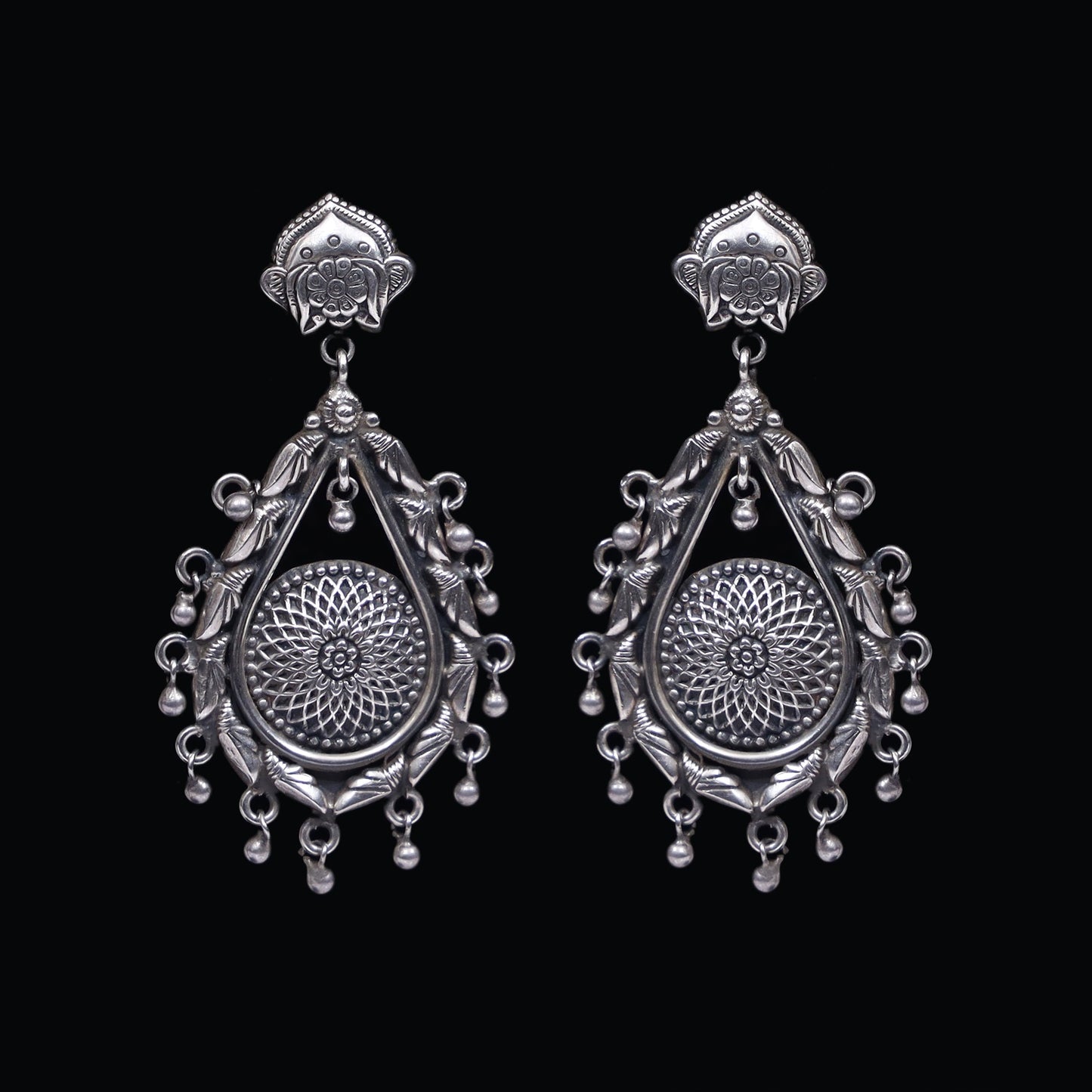 925 Silver Antique Look Handmade Earring with Silver Ball Hanging