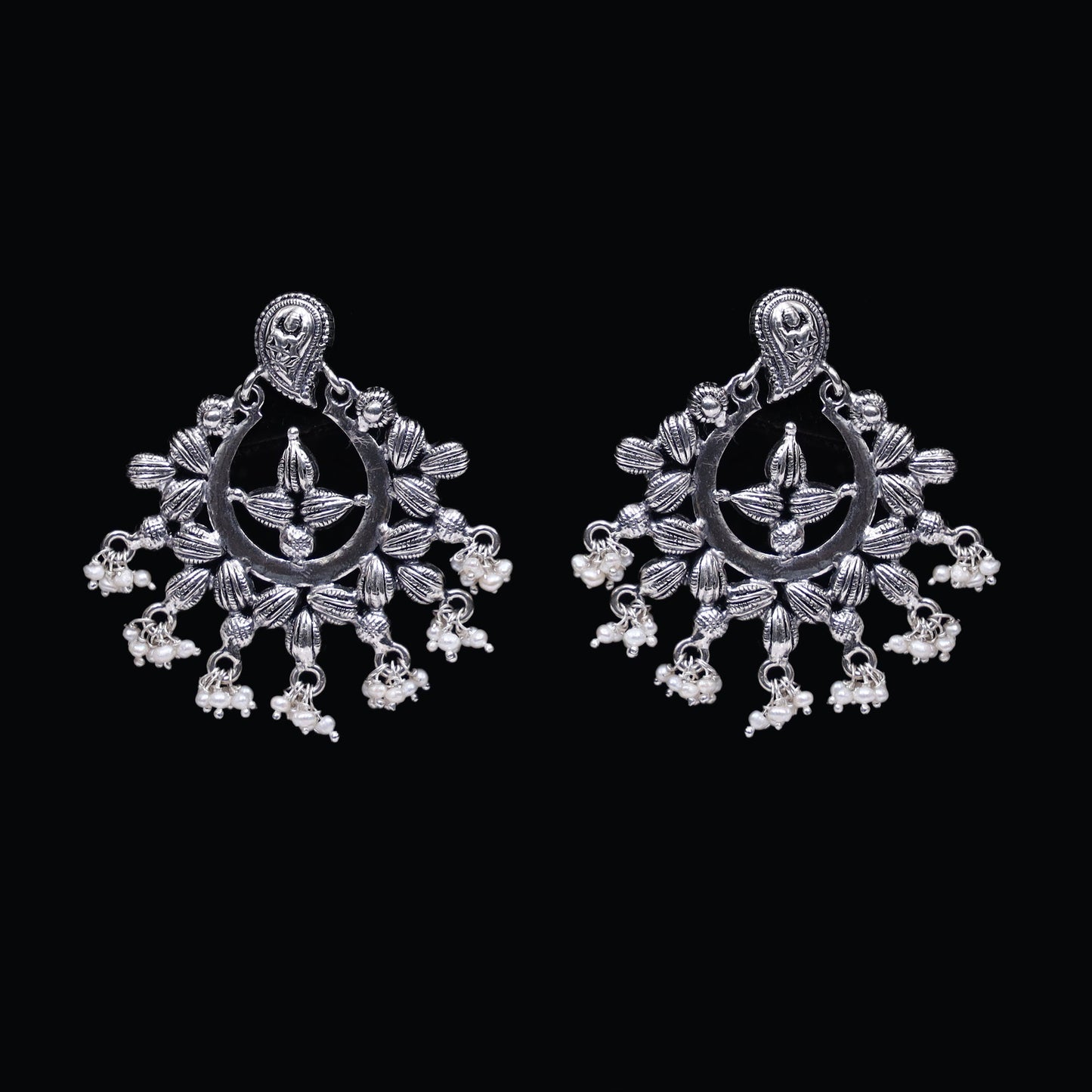 925 Silver Antique Look Handmade Earring with Fresh Water Pearl Hanging