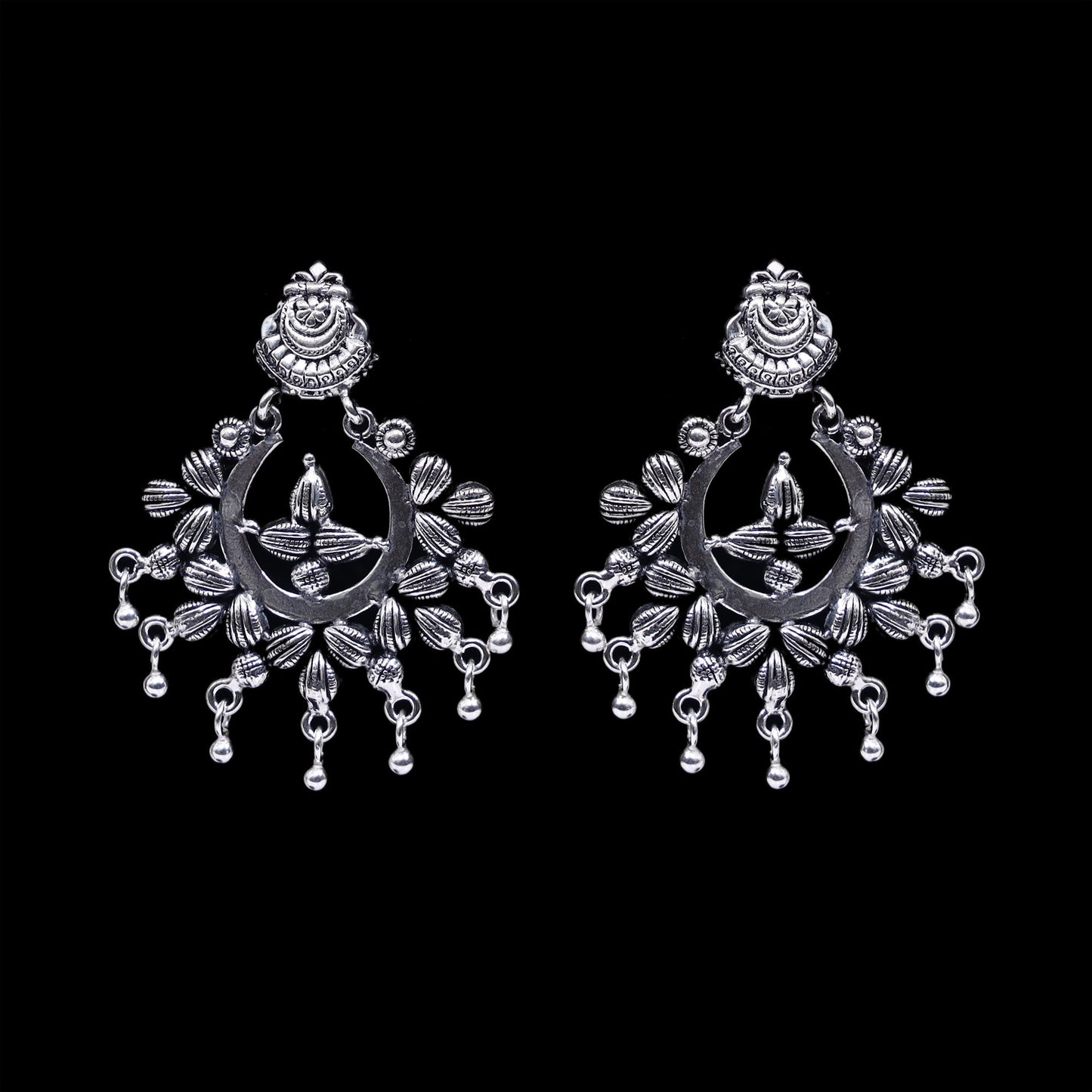 925 Silver Antique Look Handmade Earring with Silver Ball Hanging