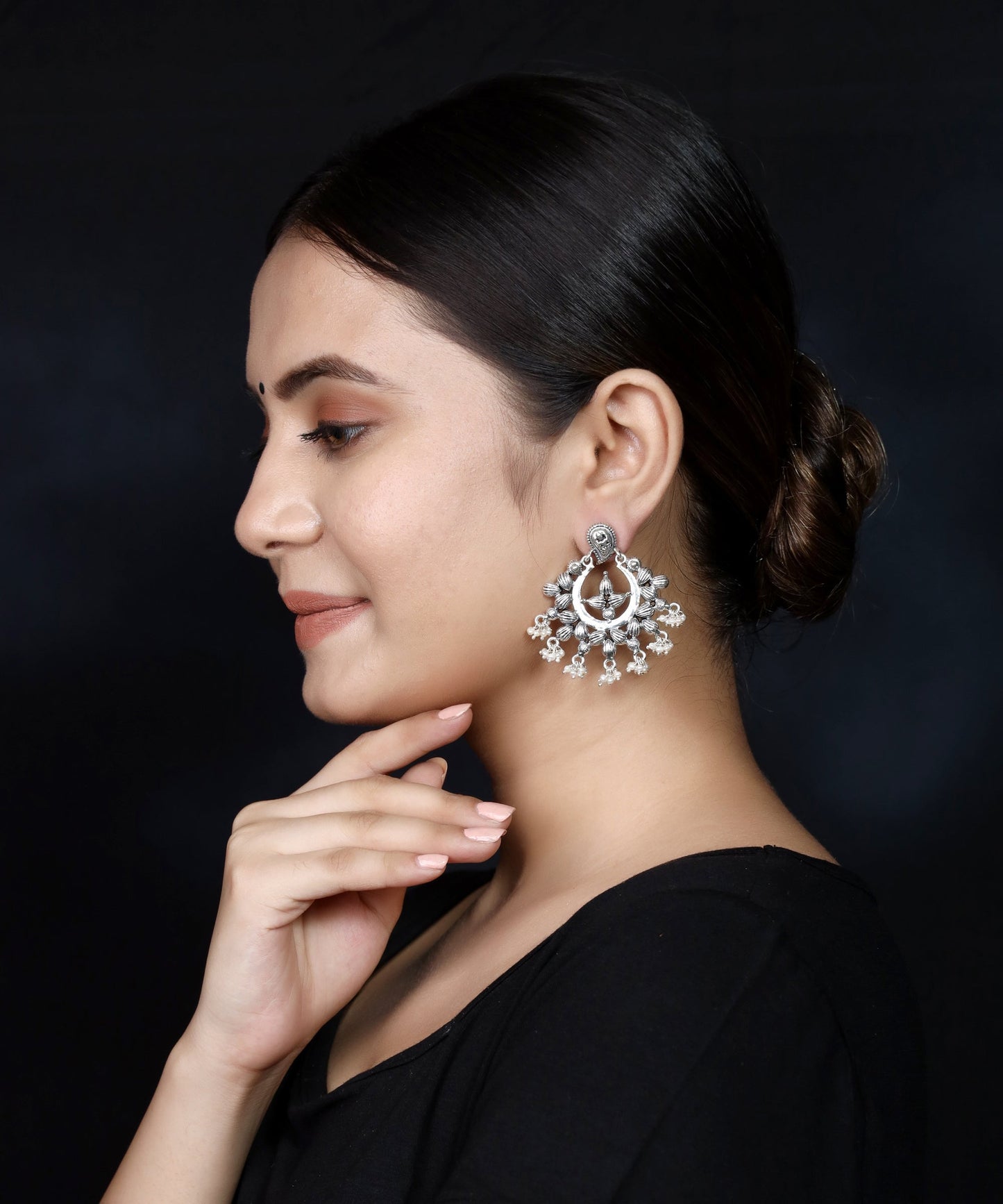925 Silver Antique Look Handmade Earring with Fresh Water Pearl Hanging