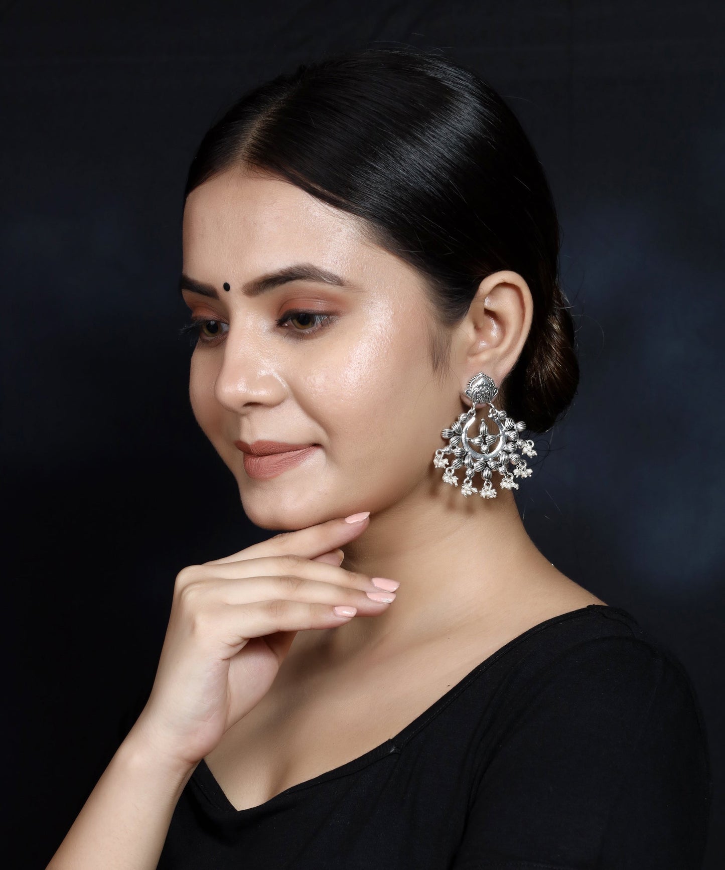 925 Silver Antique Look Handmade Earring with Fresh Water Pearl Hanging