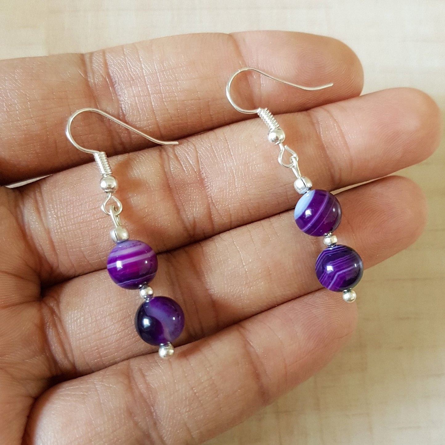 Imeora Purple shaded Agate Graduation Necklace With 8mm Earrings