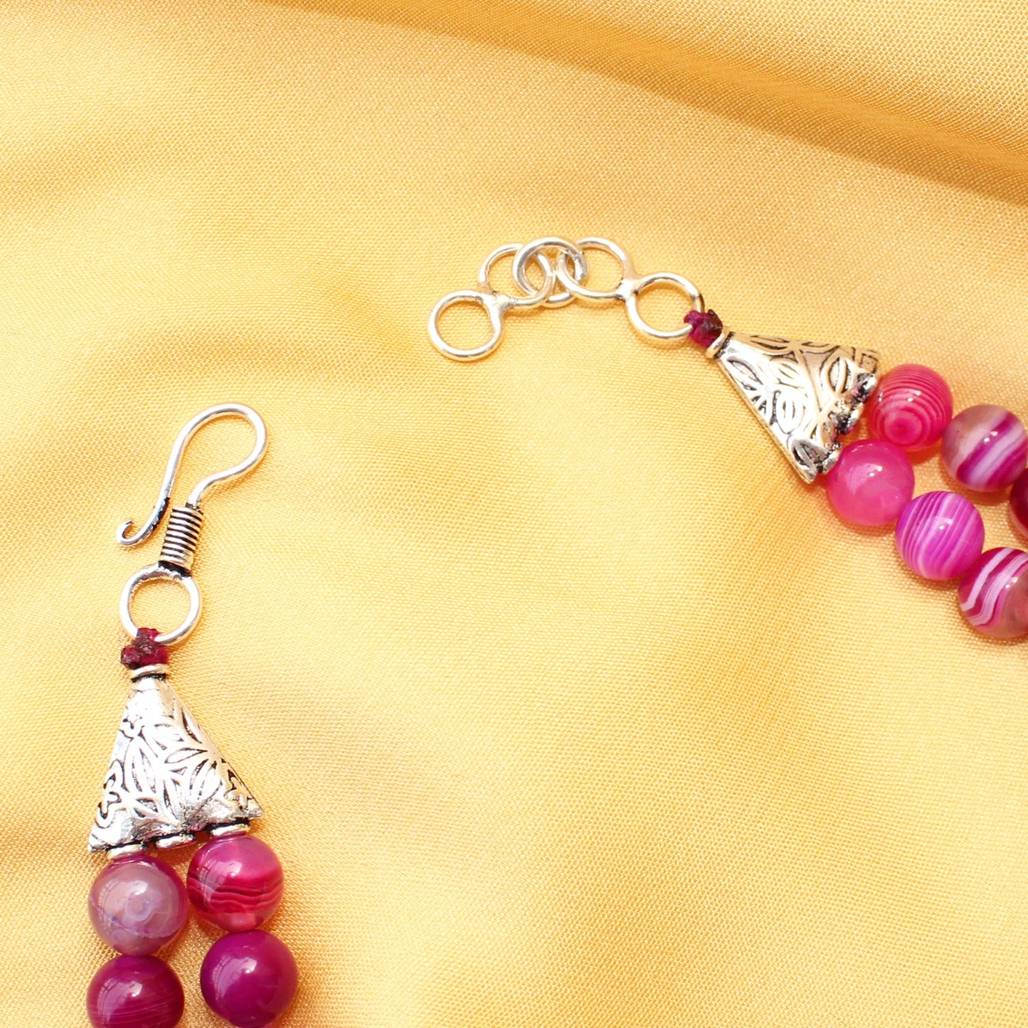 Imeora Multi Pink Agate 8mm Double Line Necklace With 8mm Earrings