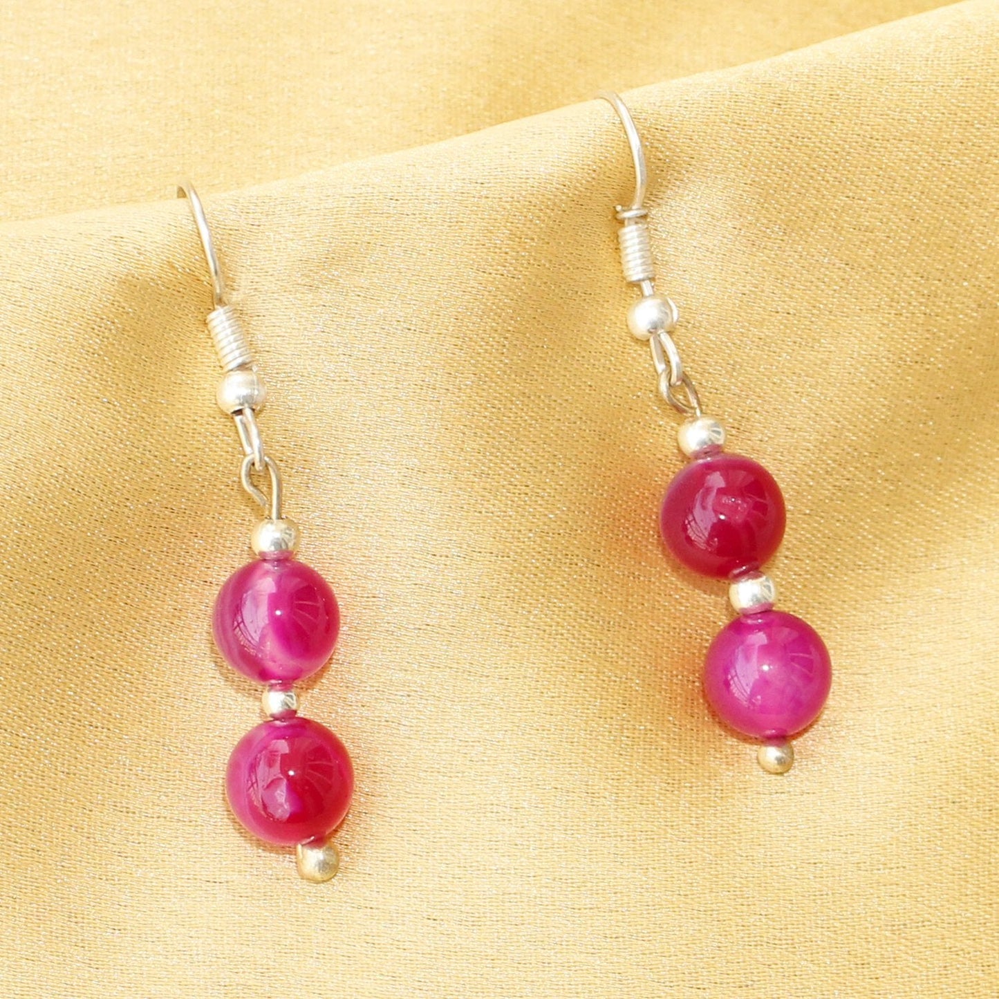 Imeora Multi Pink Agate 8mm Double Line Necklace With 8mm Earrings
