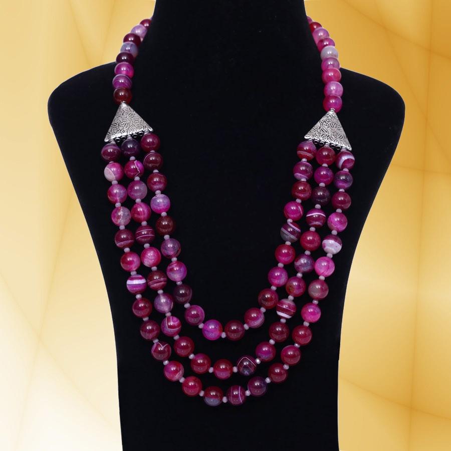 Imeora Tripple Line 10mm Agate Necklace With 8mm Earrings