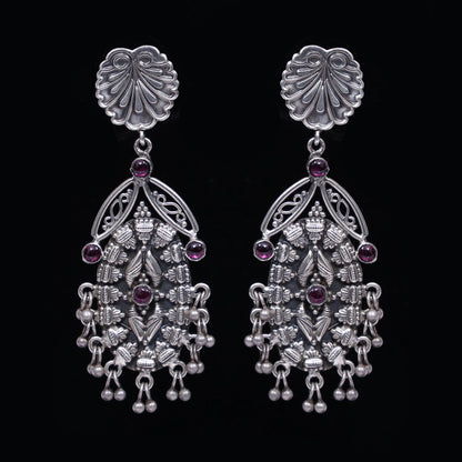 925 Silver Antique Look Handmade Earring With Silver Ball Pearls Hanging