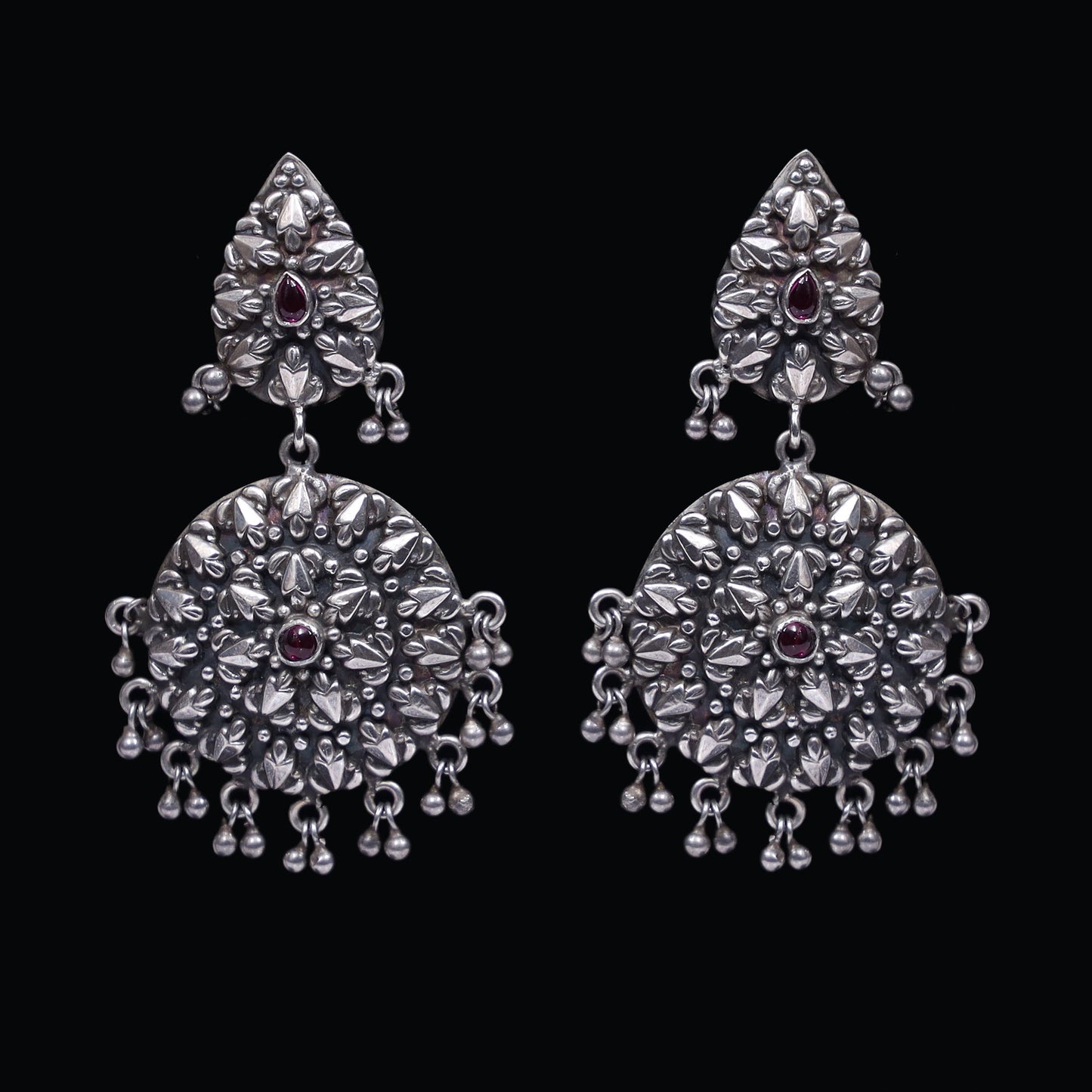 925 Silver Handmade Antique Look Earring With Silver Ball Hanging