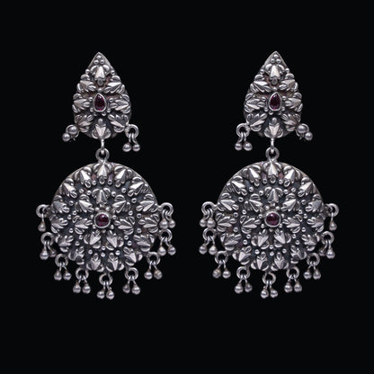 925 Silver Handmade Antique Look Earring With Silver Ball Hanging