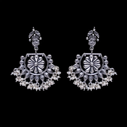 925 Silver Antique Look Handmade Earring with Fresh Water Pearl Hanging