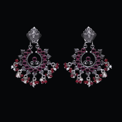 925 Silver Handmade Earring with Ruby Color and Fresh Water Pearl Hanging