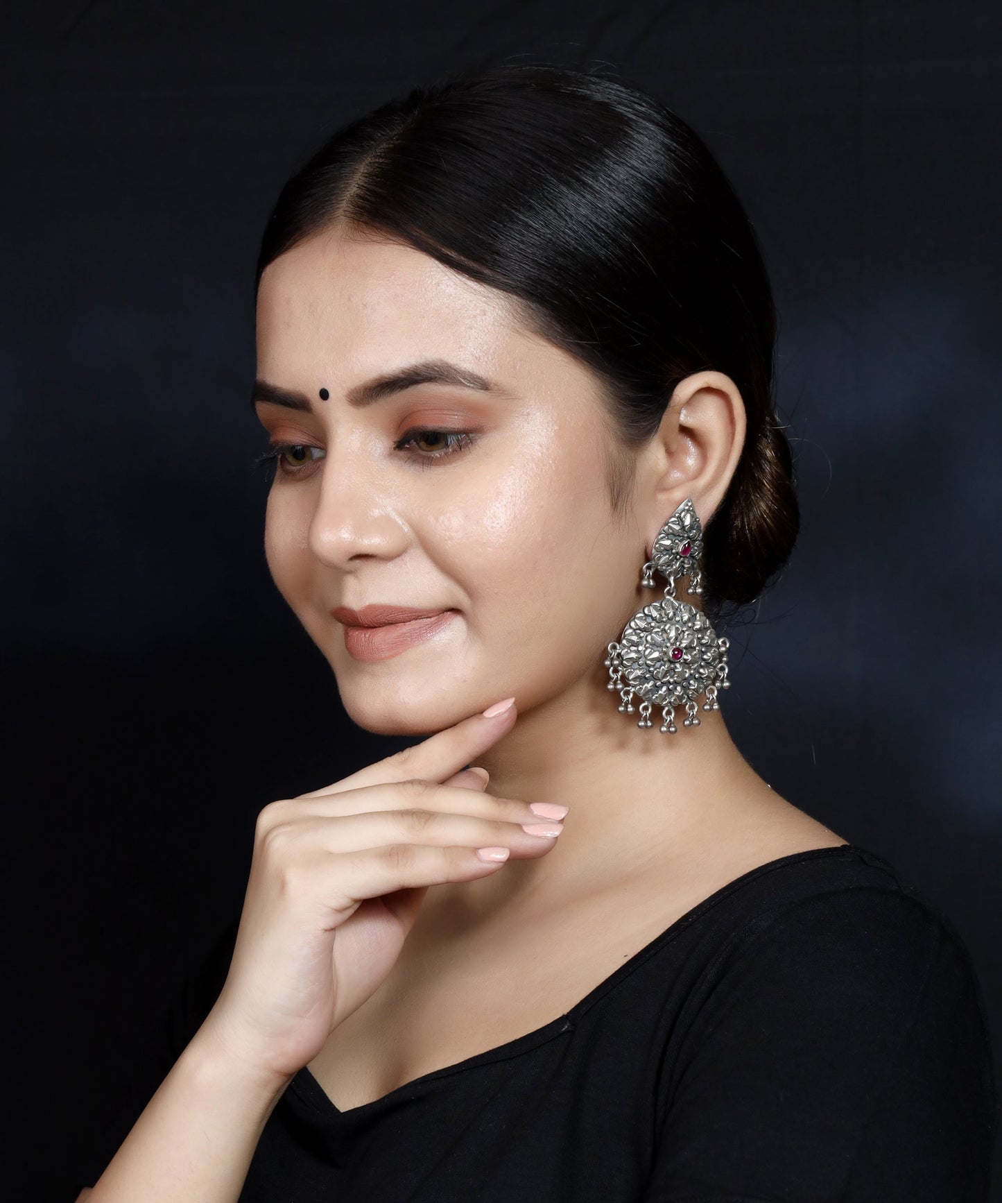 925 Silver Handmade Antique Look Earring With Silver Ball Hanging