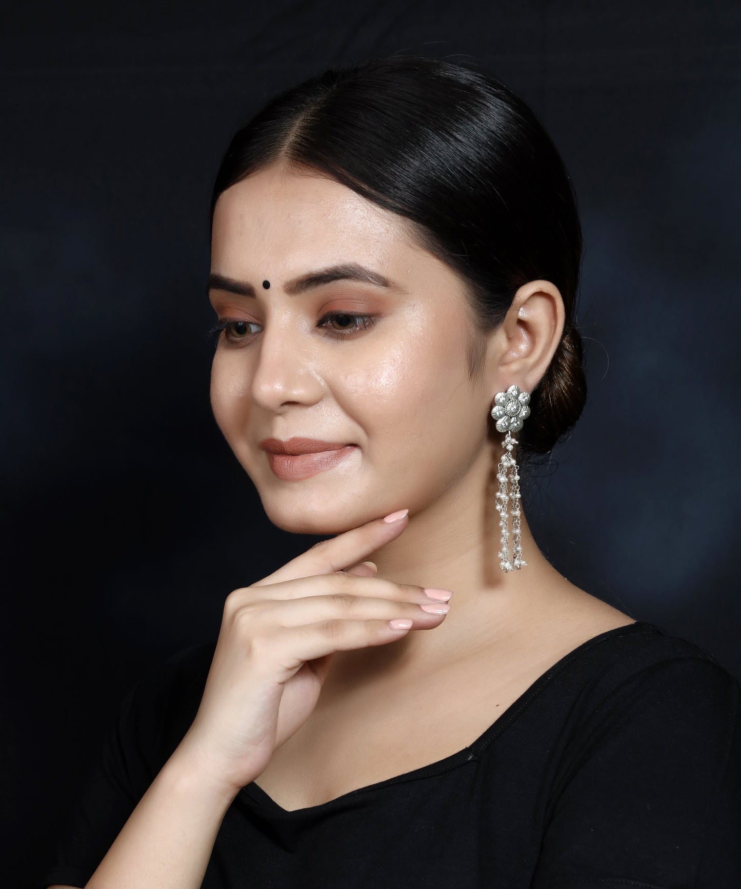 925 Silver Handmade Earring With Fresh Water Pearls Hanging