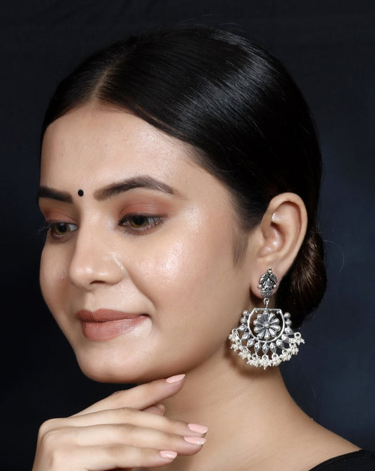 925 Silver Antique Look Handmade Earring with Fresh Water Pearl Hanging