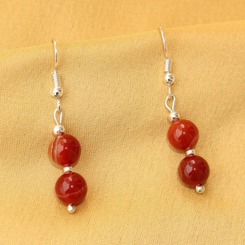 Imeora Multi Brown Agate 8mm Double Line Necklace With 8mm Earrings