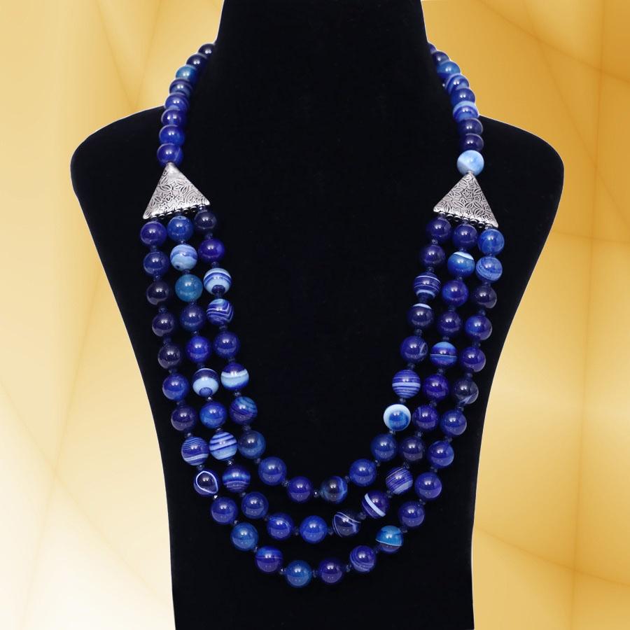 Imeora Tripple Line 10mm Agate Necklace With 8mm Earrings