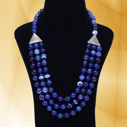 Imeora Tripple Line 10mm Agate Necklace With 8mm Earrings
