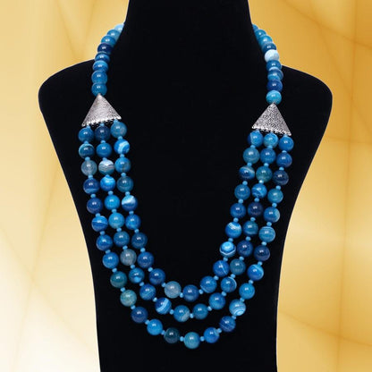 Imeora Tripple Line 10mm Agate Necklace With 8mm Earrings